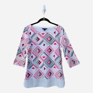 Tommy Hilfiger Geometric Print.3/4 Sleeve Tunic Top Size Med